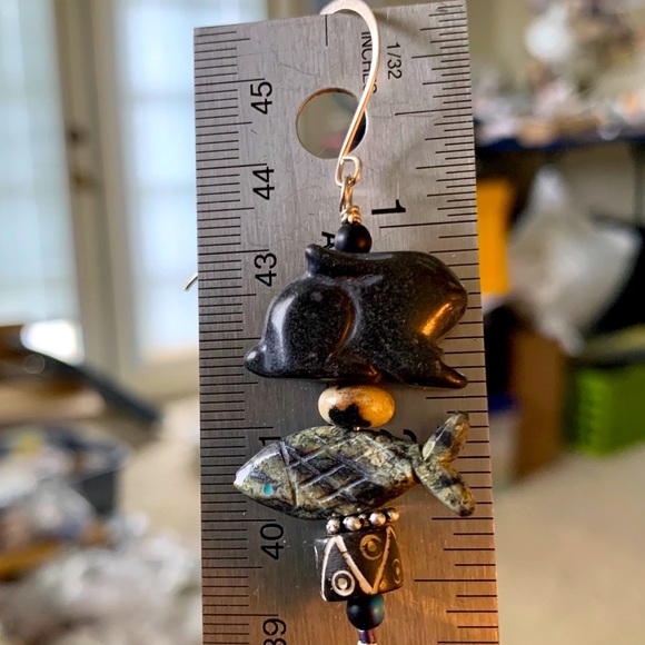 Black Rabbit & Fish Fetish Earrings - Picture 13 of 14